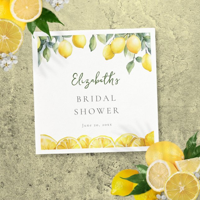 Watercolor Yellow Lemon Citrus Bridal Shower Napkin (Watercolor Yellow Lemon Citrus Bridal Shower Napkins)
