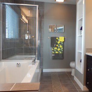 Watercolor yellow lemon grey yellow pattern  name bath towel set