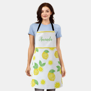 Watercolor yellow lemon pattern personalised apron