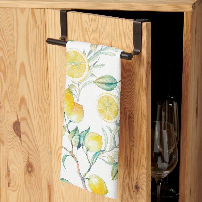 Watercolor Yellow Lemon Tea Towel (Thirds Fold)
