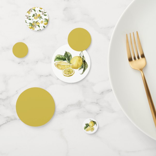 Watercolor Yellow Lemons and Greenery Confetti (Group)