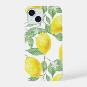 Watercolor Yellow Lemons Flowers & Foliage Custom iPhone 15 Case