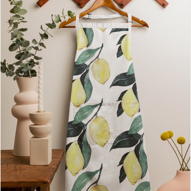 Watercolor Yellow Lemons Seamless Pattern Apron (Creator Uploaded)