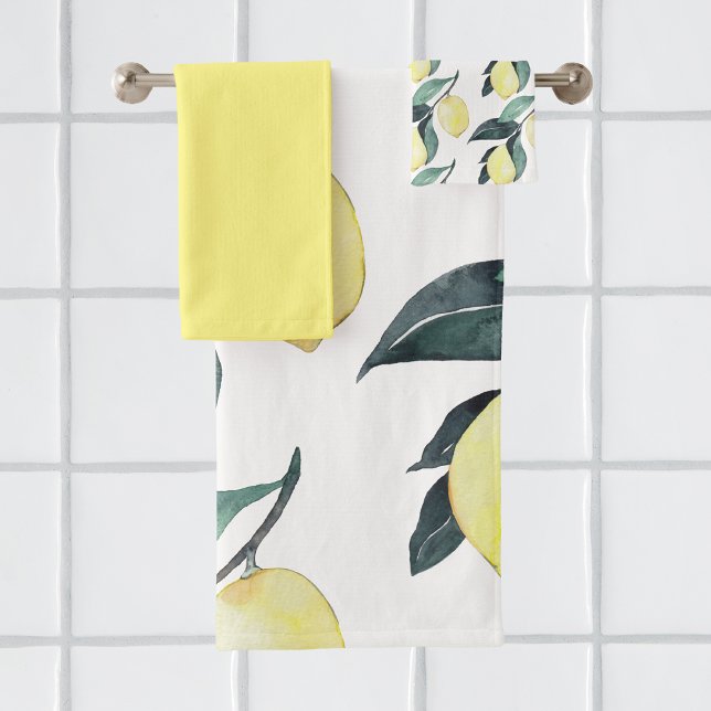 Watercolor Yellow Lemons Seamless Pattern Bath Towel Set (Creator Uploaded)