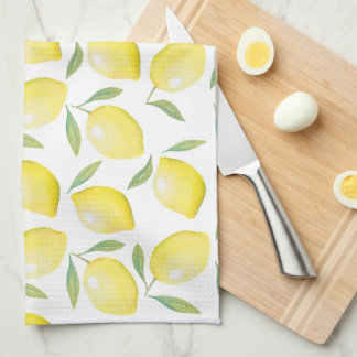 Watercolor yellow lemons tea towel