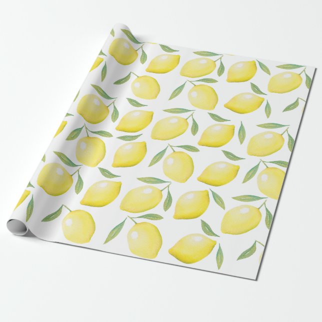Watercolor Yellow Lemons Wrapping Paper (Unrolled)