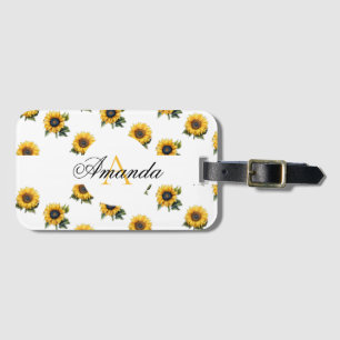 Watercolor Yellow Lovely Sunflowers Pattern Luggage Tag