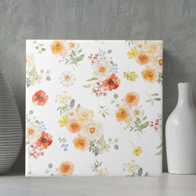 Watercolor Yellow Orange Flowers Floral Pattern Tile (Creator Uploaded)