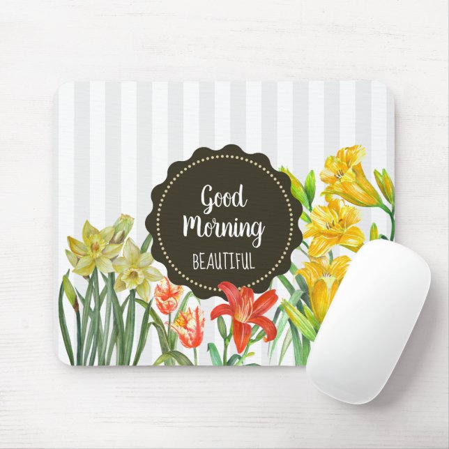 Watercolor Yellow Orange Parrot Tulips Mouse Mat (With Mouse)