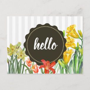 Watercolor Yellow Orange Spring Flowers Design Postcard