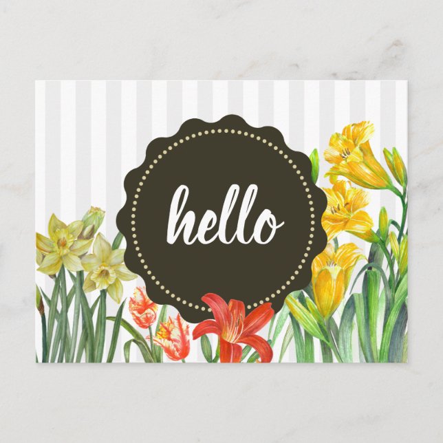 Watercolor Yellow Orange Spring Flowers Design Postcard (Front)