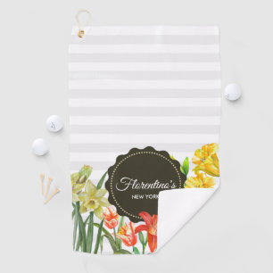Watercolor Yellow Orange Spring Flowers Golf Towel