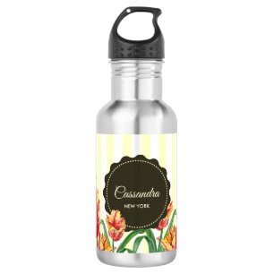 Watercolor Yellow Parrot Tulip Floral Illustration 532 Ml Water Bottle