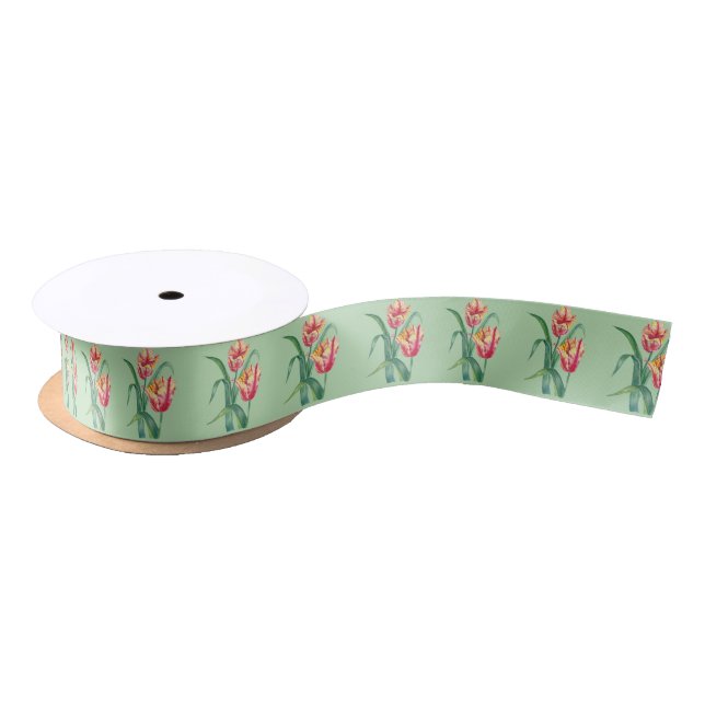 Watercolor Yellow Parrot Tulip Floral Illustration Satin Ribbon (Spool)