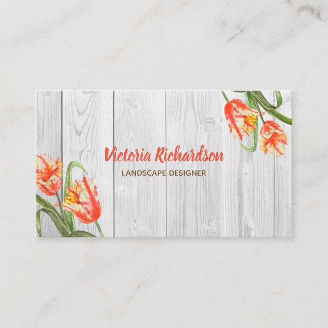 Watercolor Yellow Parrot Tulips Floral Art Business Card (Front)