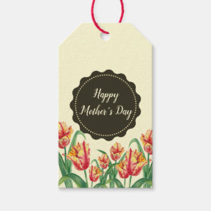 Watercolor Yellow Parrot Tulips Floral Art Gift Tags