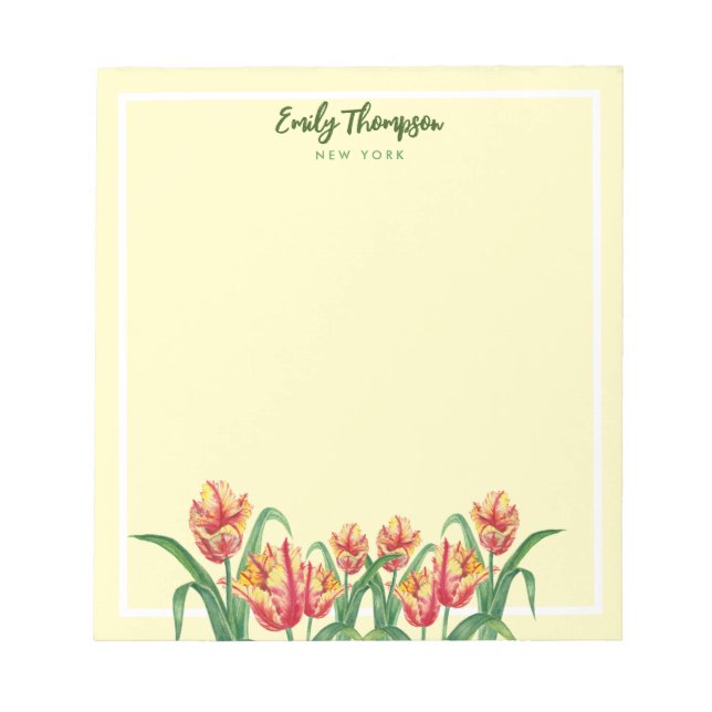Watercolor Yellow Parrot Tulips Floral Art Notepad (Front)