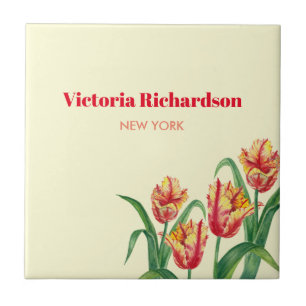 Watercolor Yellow Parrot Tulips Floral Art Tile