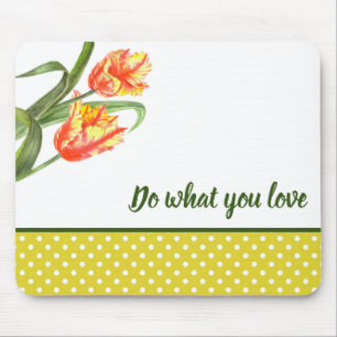 Watercolor Yellow Parrot Tulips Flower Floral Art Mouse Mat