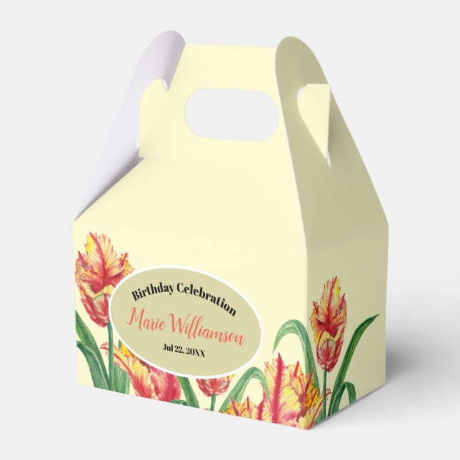Watercolor Yellow Parrot Tulips Plain Beige Favour Box (Front Side)