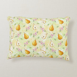 Watercolor Yellow Pear & Spring Floral Lumbar Pill Decorative Cushion