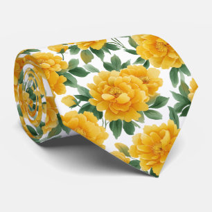 Watercolor Yellow Peony Floral Pattern Tie