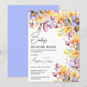 Watercolor Yellow Periwinkle Flowers Baby Shower Invitation