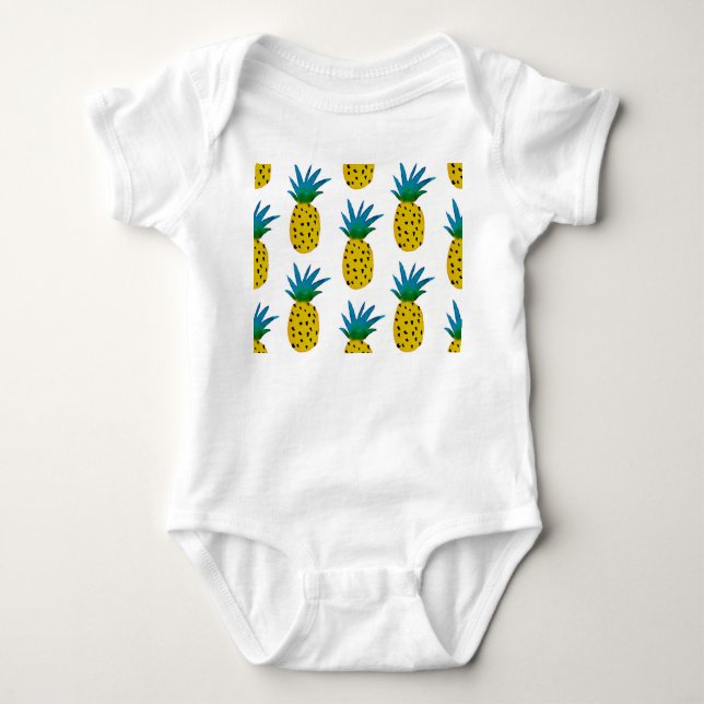 Watercolor Yellow Pineapples Pattern Baby Bodysuit (Front)