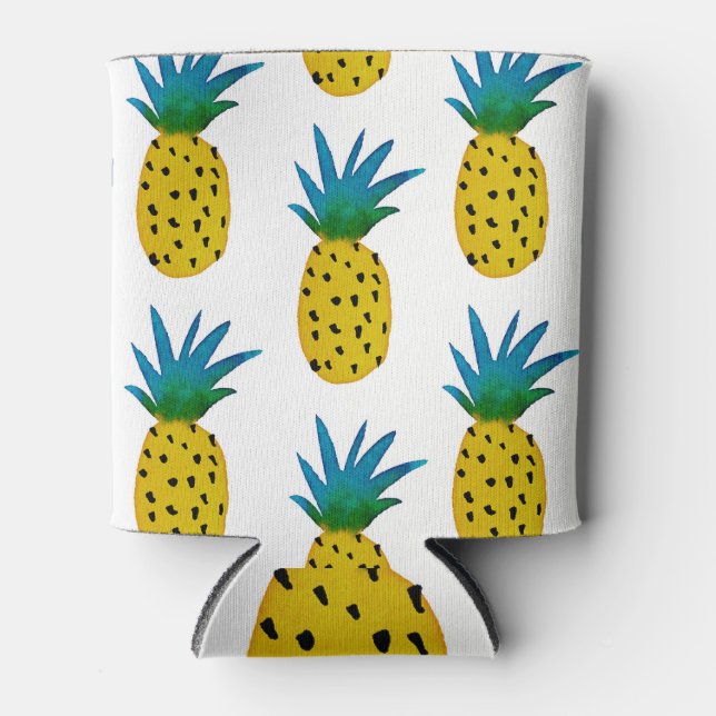 Watercolor Yellow Pineapples Pattern Can Cooler (Front)