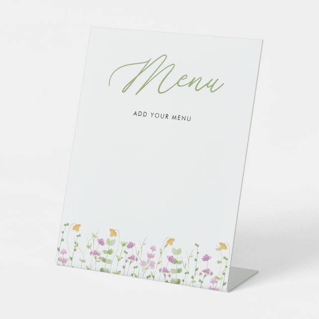 Watercolor Yellow Pink Wildflower Menu Pedestal Sign (Front)
