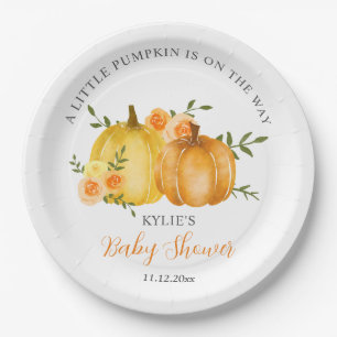 Watercolor Yellow Pumpkin Roses Baby Shower    Paper Plate