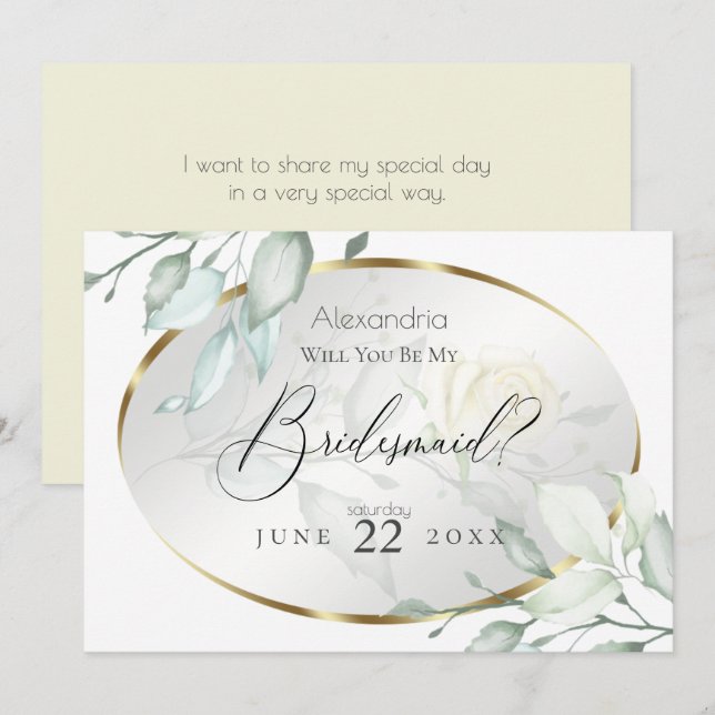 Watercolor Yellow Rose Be My Bridesmaid Invitation (Front/Back)