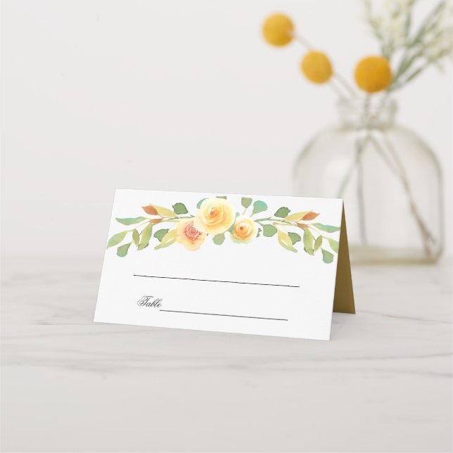 Watercolor Yellow Rose Bouquet Place Card (Front)