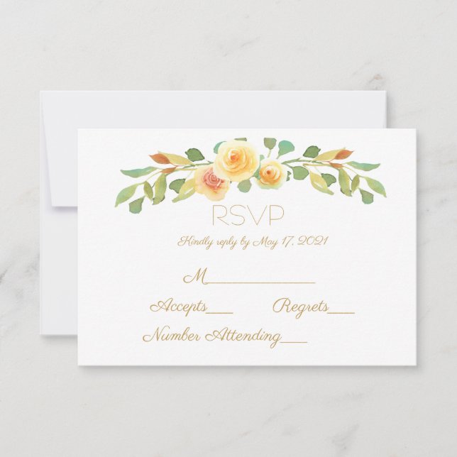 Watercolor Yellow Rose Bouquet RSVP Card (Front)