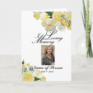 Watercolor Yellow Roses Butterfly Funeral Program Programme
