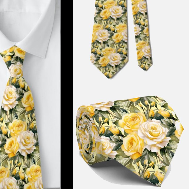 Watercolor Yellow Roses Spring Summer Floral Tie (Creator Uploaded)