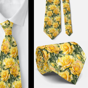 Watercolor Yellow Roses Spring Summer Floral Tie
