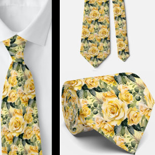 Watercolor Yellow Roses Spring Summer Floral Tie