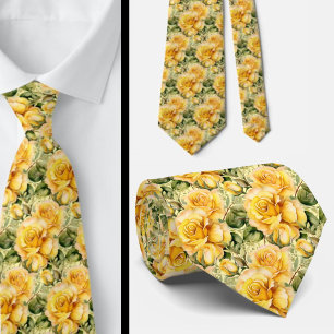 Watercolor Yellow Roses Spring Summer Floral Tie