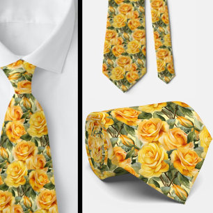 Watercolor Yellow Roses Spring Summer Floral Tie
