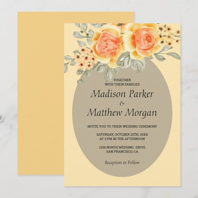 Watercolor Yellow Roses Wedding Invitation (Front/Back)