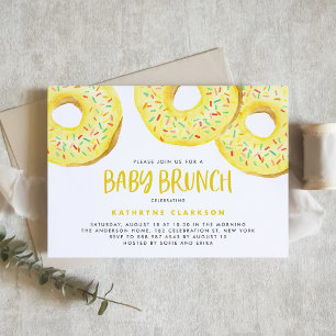 Watercolor Yellow Sprinkle Donuts Baby Brunch Invitation