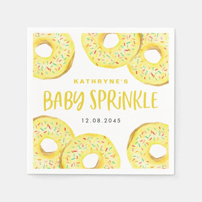 Watercolor Yellow Sprinkle Doughnuts Baby Sprinkle Napkin (Front)