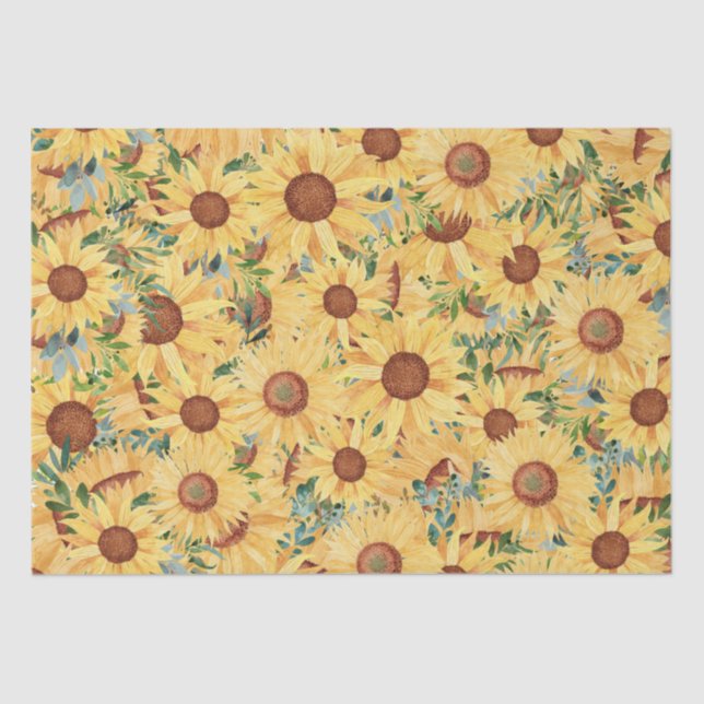 Watercolor Yellow Sunflower and Leaves   Tissue Paper (Front)