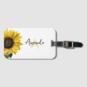 Watercolor Yellow Sunflower Custom Name Luggage Tag