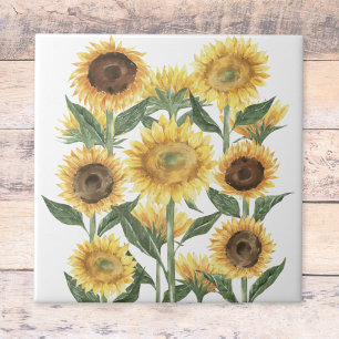 Watercolor Yellow Sunflower Floral Tile
