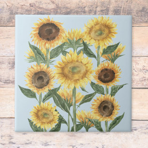 Watercolor Yellow Sunflower Floral Tile