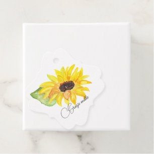 Watercolor Yellow Sunflower Grazie Mille Favour Tags