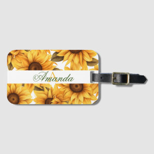 Watercolor Yellow Sunflower Pattern with Name Luggage Tag