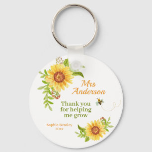 Watercolor Yellow Sunflower Teacher Appreciation Key Ring